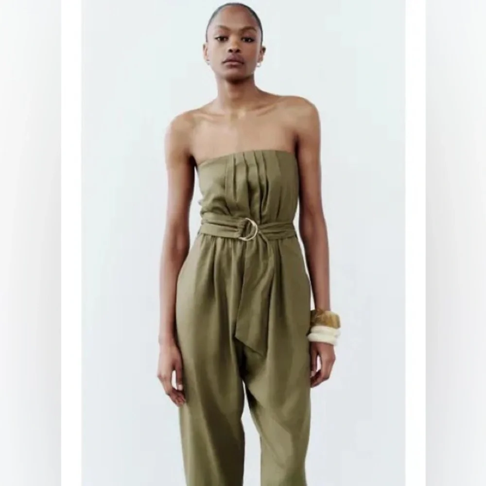 ZARA STRAPLESS BELTED LINEN JUMPSUIT